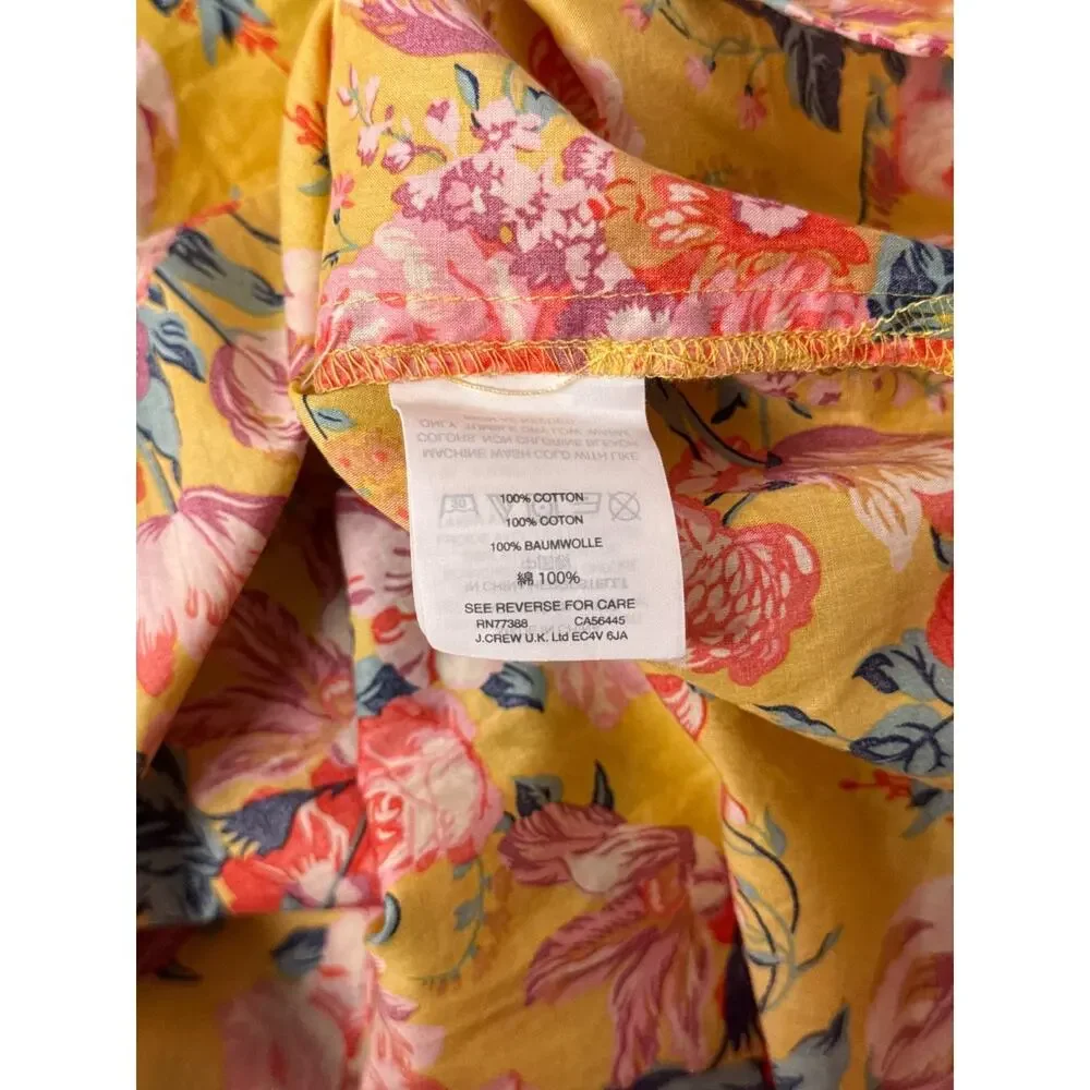 J Crew Top 0 Womens Liberty London Yellow Floral Cotton Pleated Popover Blouse